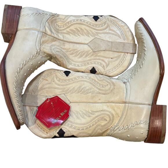 Vintage Aguila Real Ostrich Leather Cowboy Boots US 10 Exotic Pointed Toe Cream main image 7